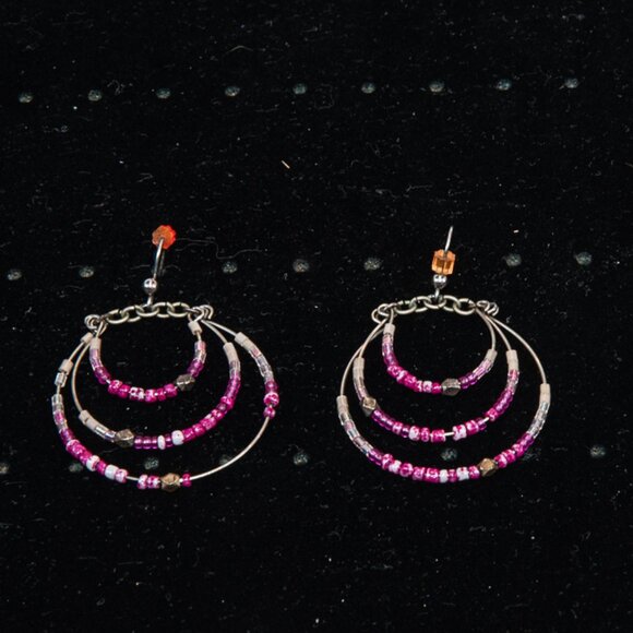 Tri Hoop Glass Bead Dangle Earrings - Picture 2 of 2